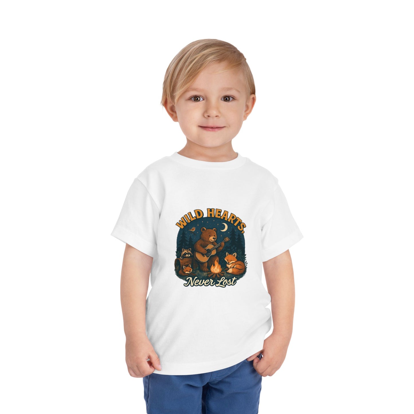Wild Hearts Never Lost Toddler Tee — Bear Guitar Campfire Kids T-Shirt