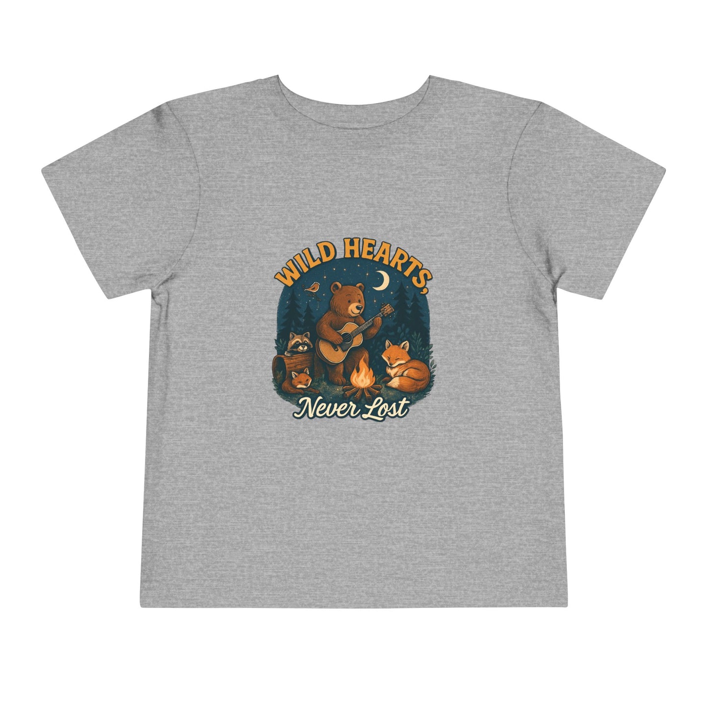 Wild Hearts Never Lost Toddler Tee — Bear Guitar Campfire Kids T-Shirt
