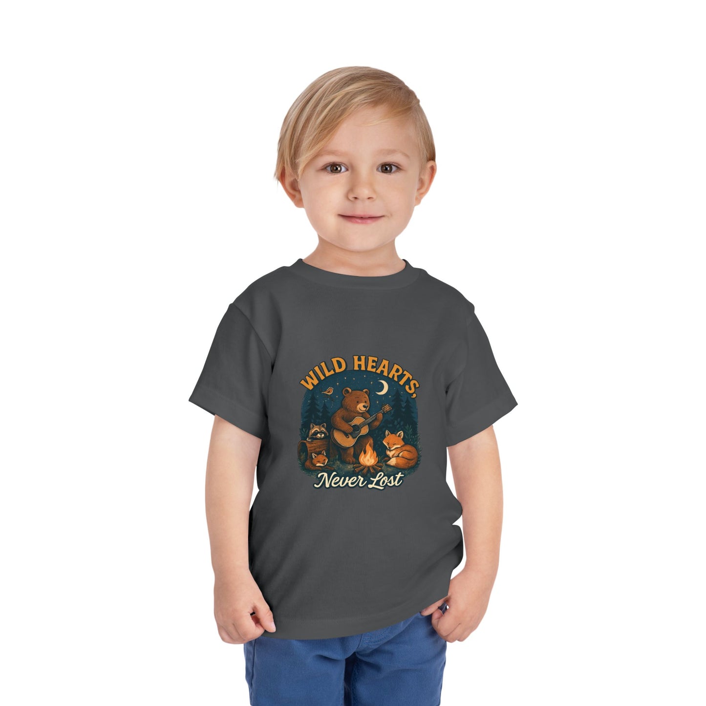 Wild Hearts Never Lost Toddler Tee — Bear Guitar Campfire Kids T-Shirt