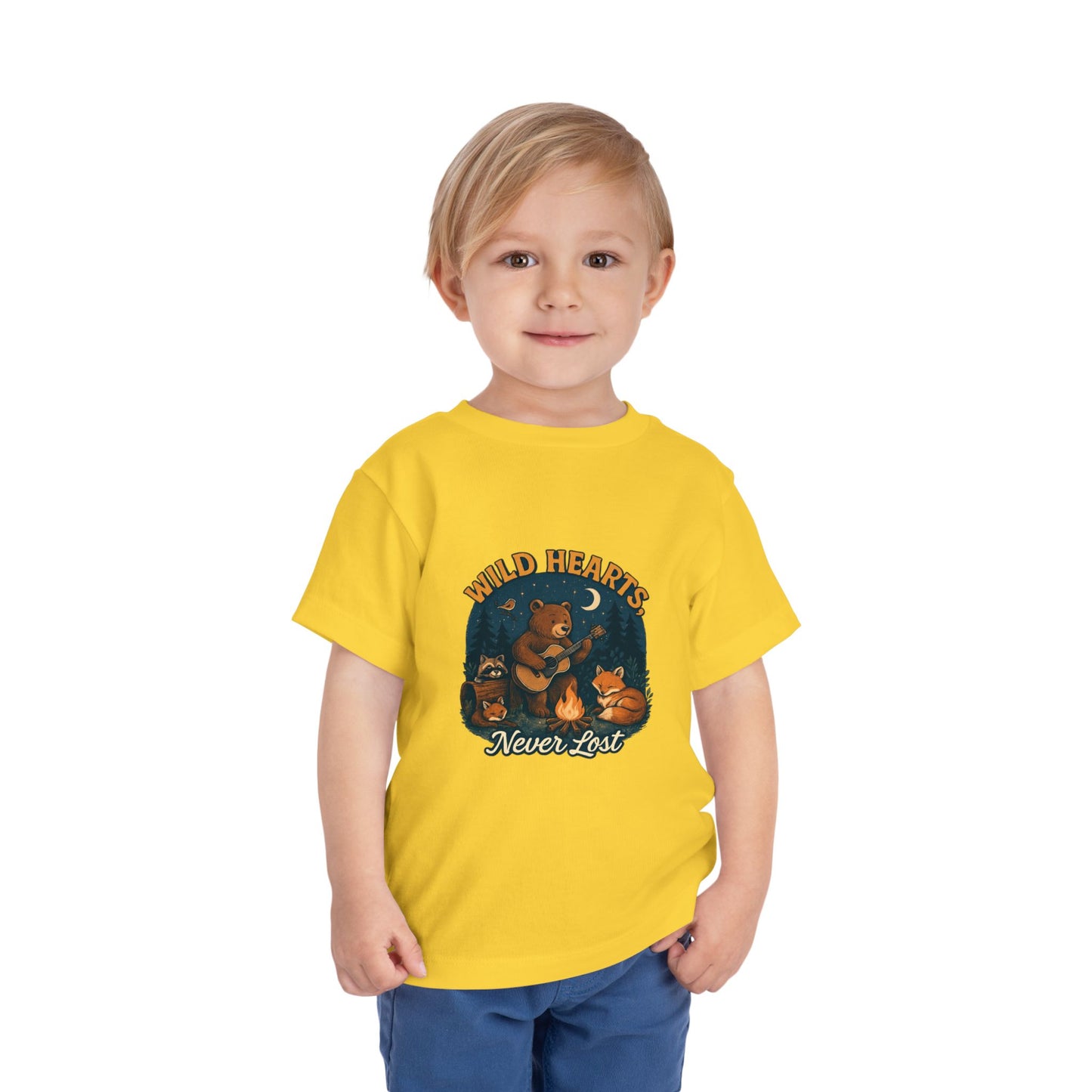 Wild Hearts Never Lost Toddler Tee — Bear Guitar Campfire Kids T-Shirt