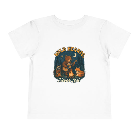 Wild Hearts Never Lost Toddler Tee — Bear Guitar Campfire Kids T-Shirt