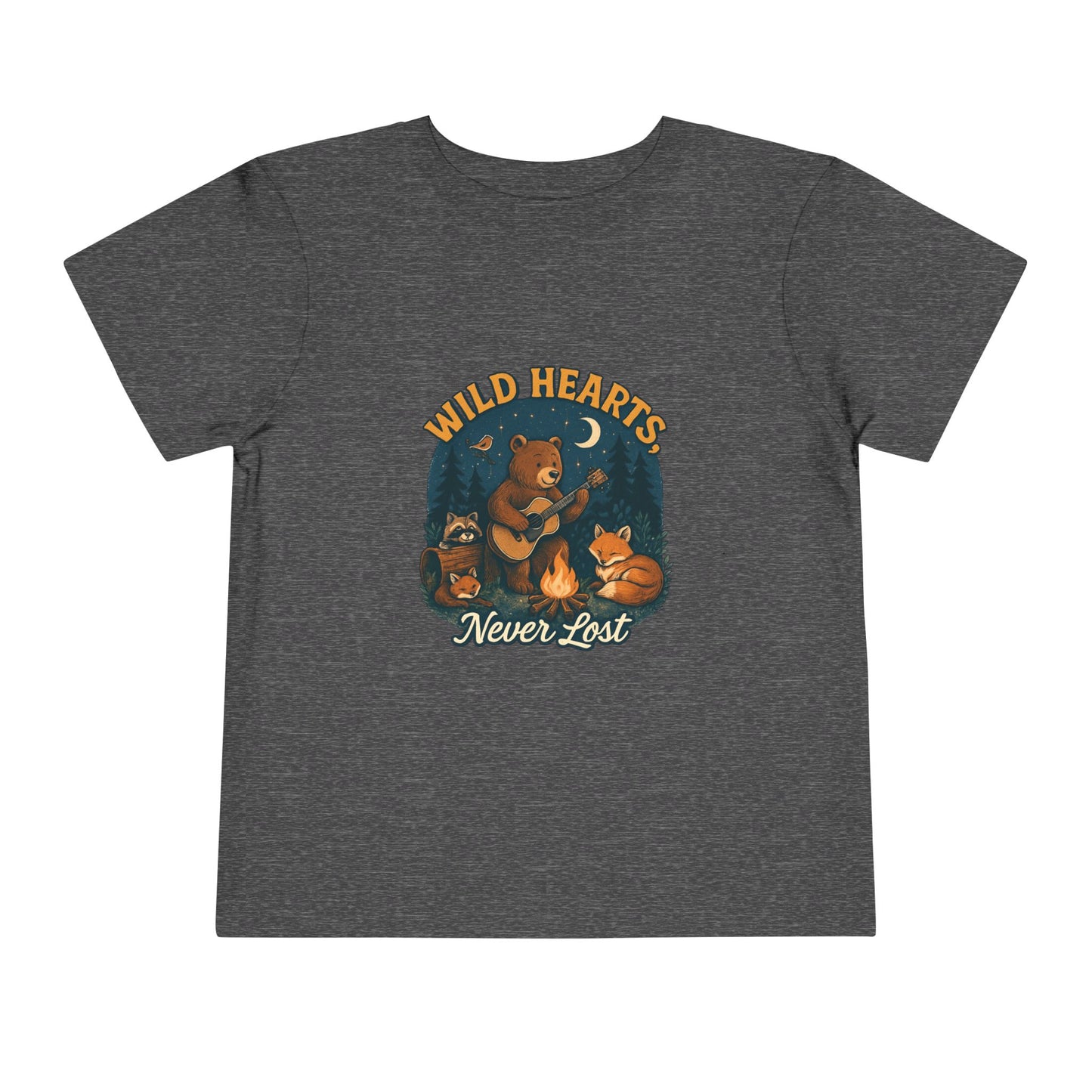 Wild Hearts Never Lost Toddler Tee — Bear Guitar Campfire Kids T-Shirt