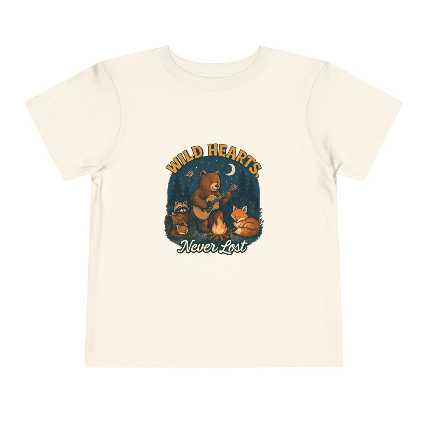 Wild Hearts Never Lost Toddler Tee — Bear Guitar Campfire Kids T-Shirt