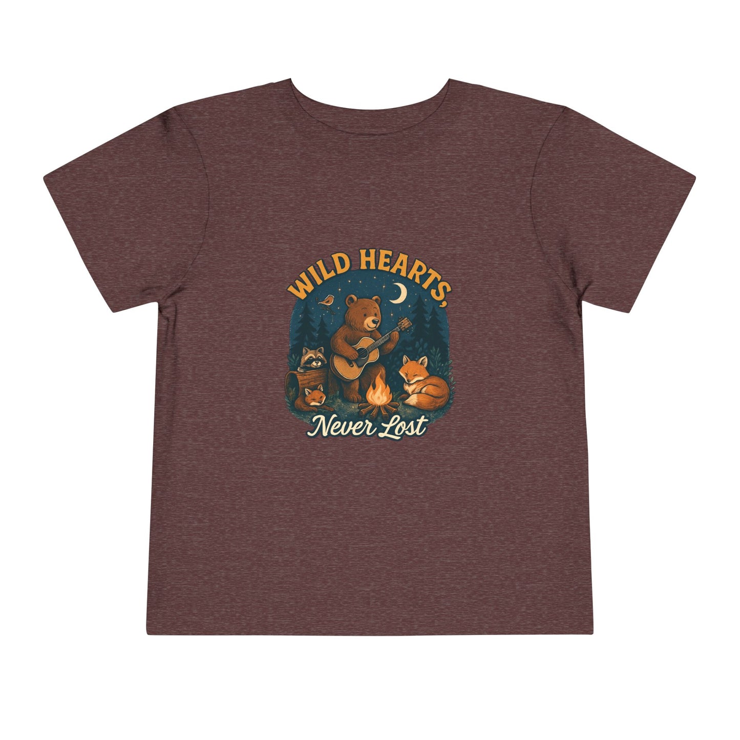 Wild Hearts Never Lost Toddler Tee — Bear Guitar Campfire Kids T-Shirt