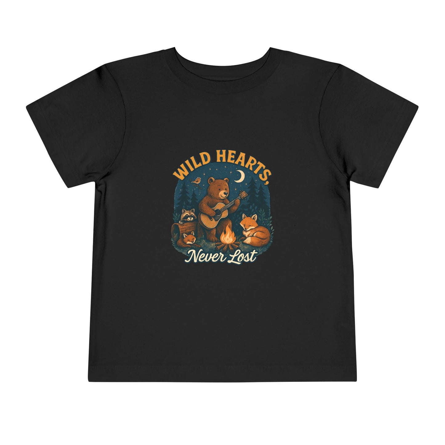 Wild Hearts Never Lost Toddler Tee — Bear Guitar Campfire Kids T-Shirt