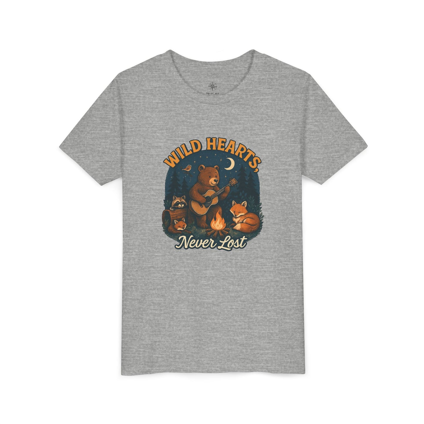 Youth Tee — Wild Hearts Never Lost Campfire Bear Kids Shirt