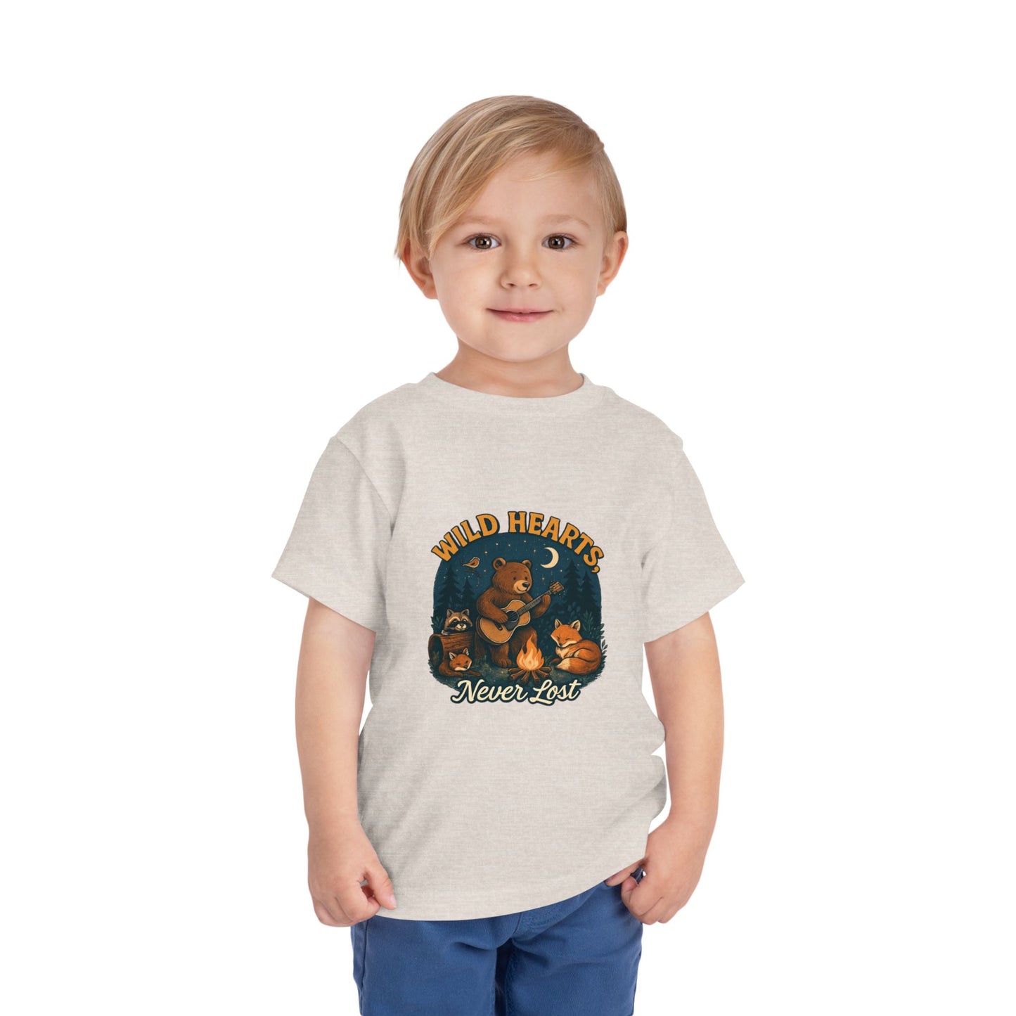 Wild Hearts Never Lost Toddler Tee — Bear Guitar Campfire Kids T-Shirt