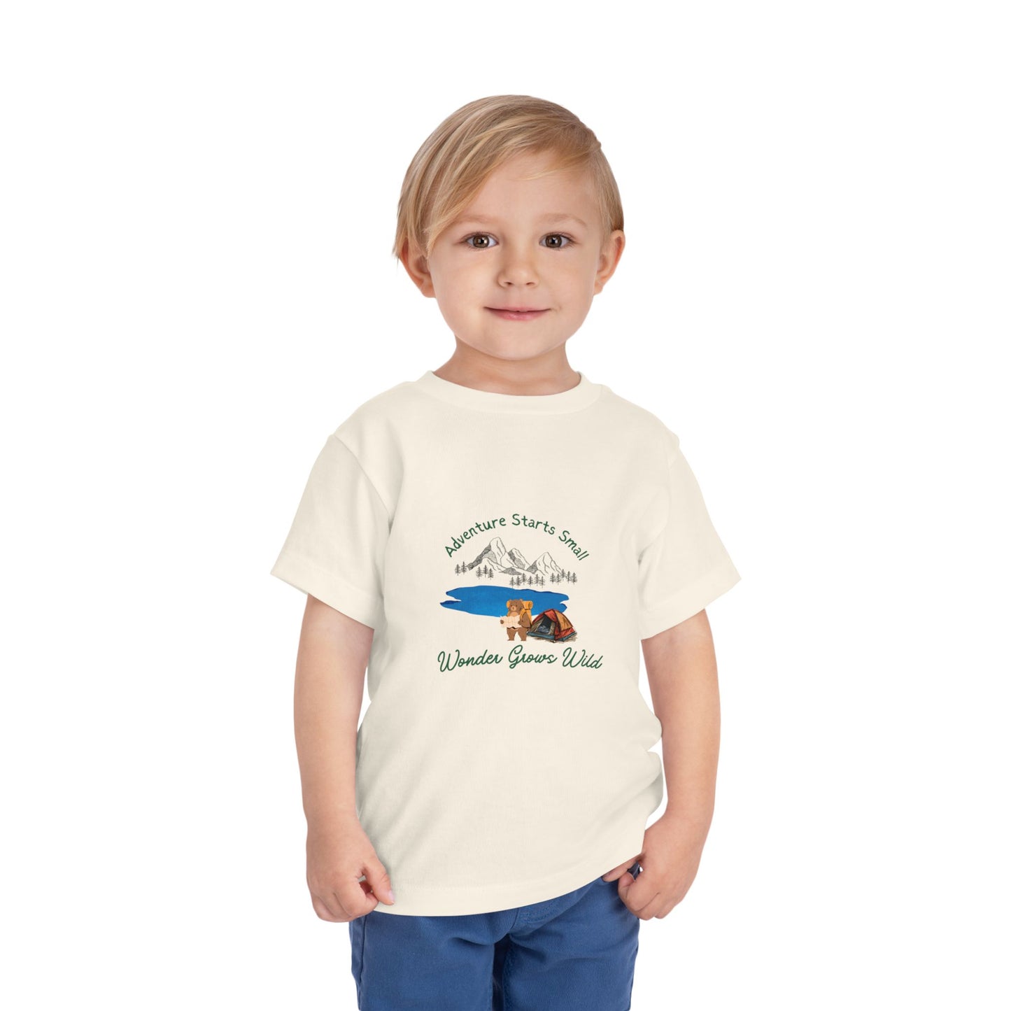 Toddler Tee — "Adventure Starts Small" Woodland Camper Graphic