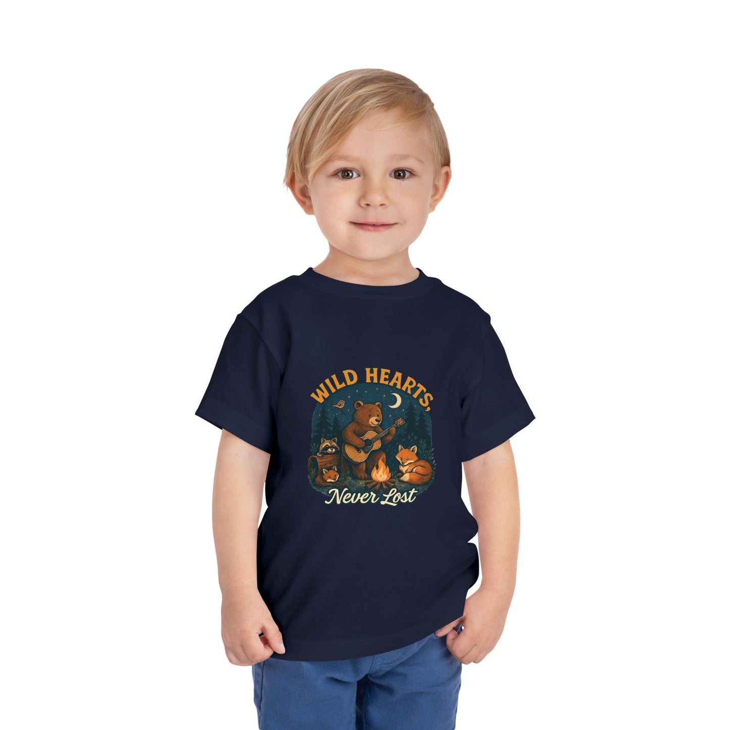 Wild Hearts Never Lost Toddler Tee — Bear Guitar Campfire Kids T-Shirt
