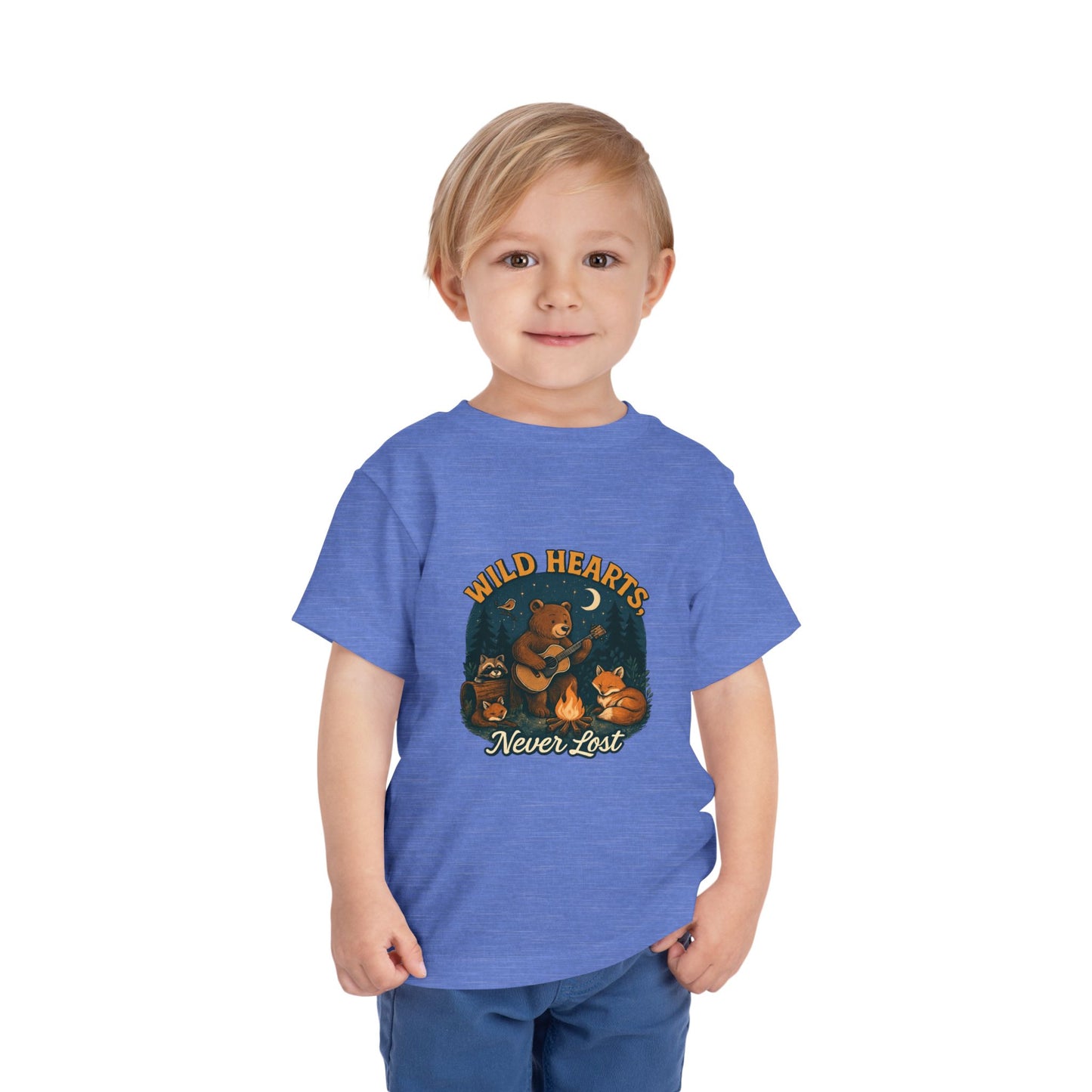 Wild Hearts Never Lost Toddler Tee — Bear Guitar Campfire Kids T-Shirt