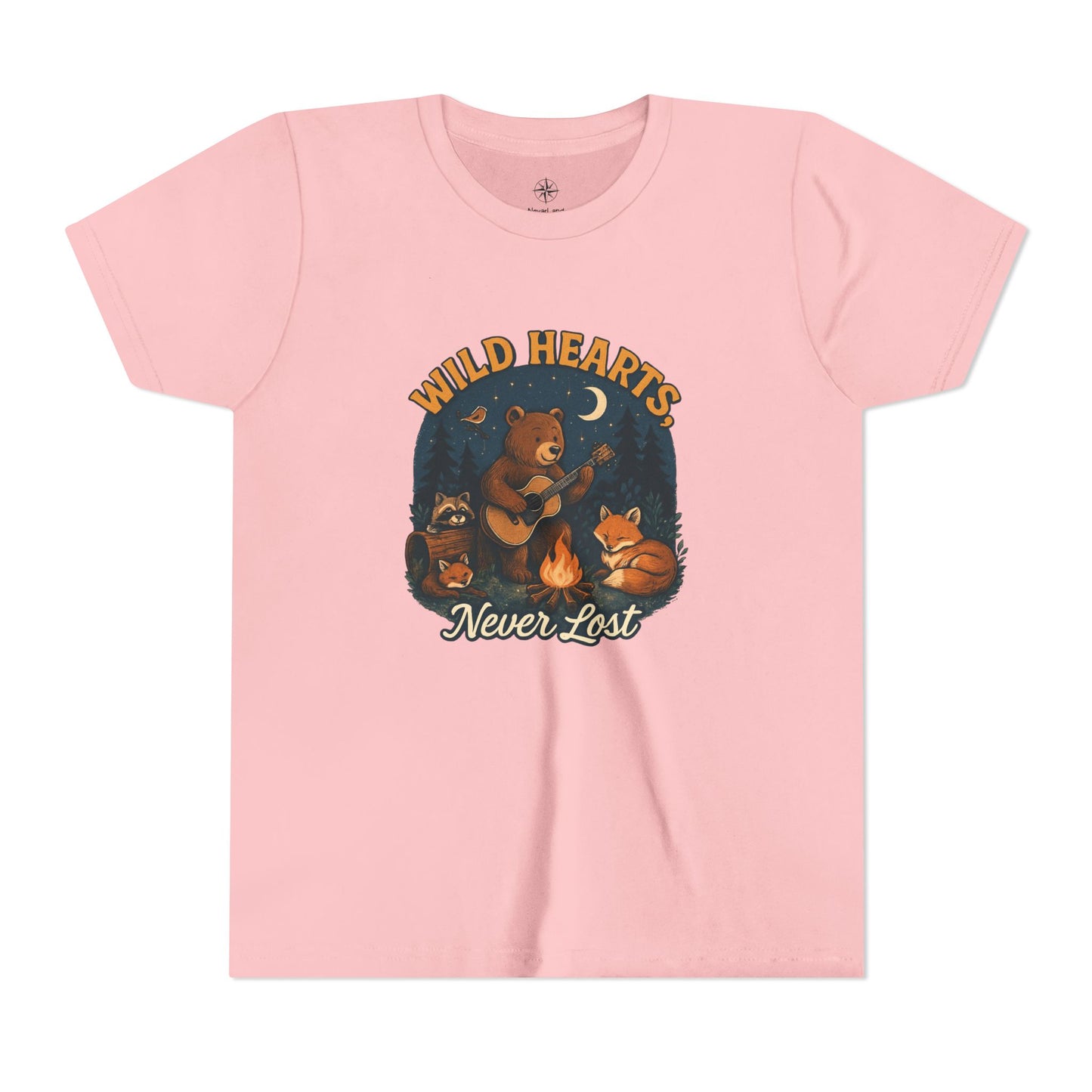 Youth Tee — Wild Hearts Never Lost Campfire Bear Kids Shirt
