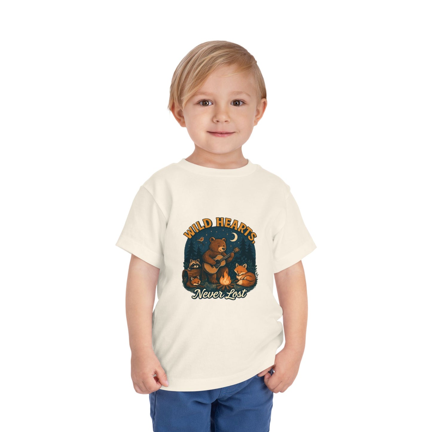 Wild Hearts Never Lost Toddler Tee — Bear Guitar Campfire Kids T-Shirt