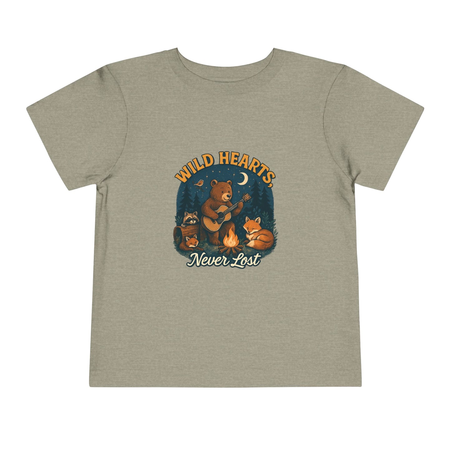 Wild Hearts Never Lost Toddler Tee — Bear Guitar Campfire Kids T-Shirt