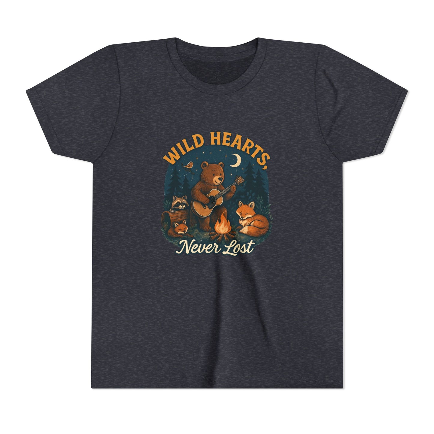 Youth Tee — Wild Hearts Never Lost Campfire Bear Kids Shirt