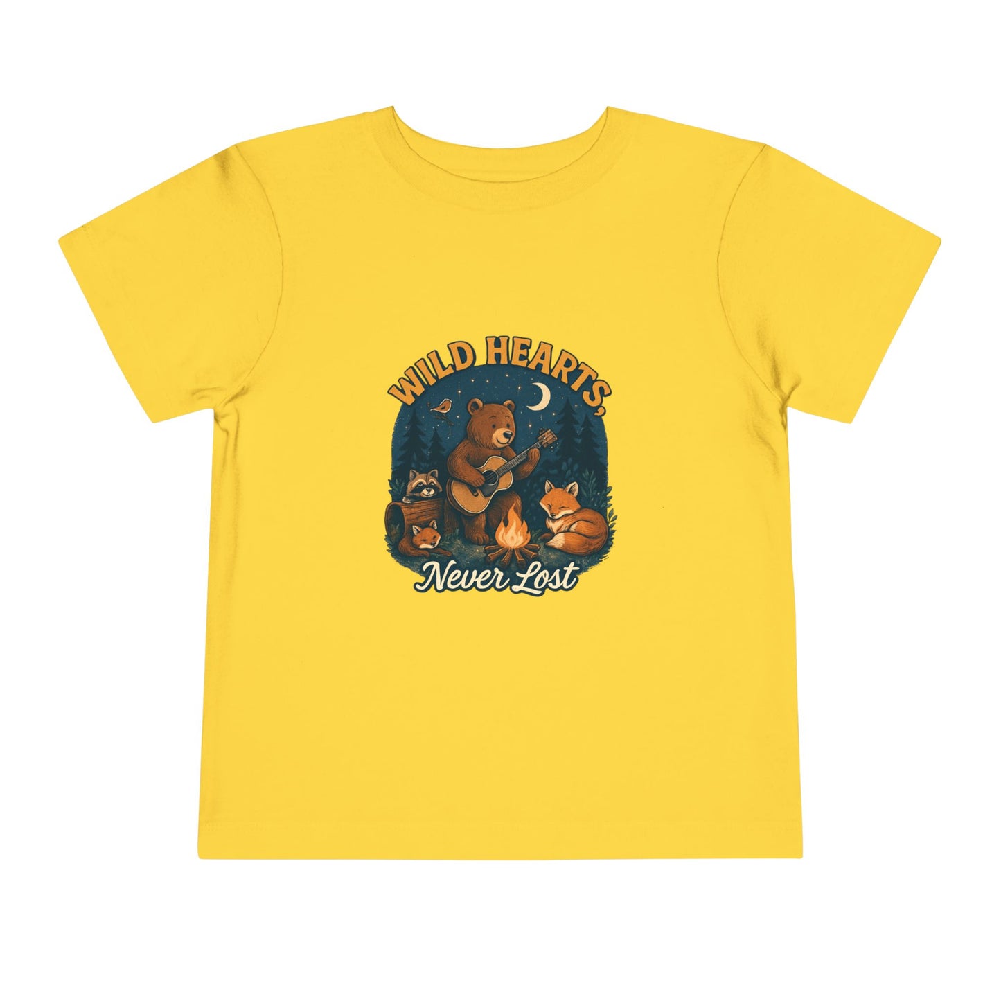 Wild Hearts Never Lost Toddler Tee — Bear Guitar Campfire Kids T-Shirt