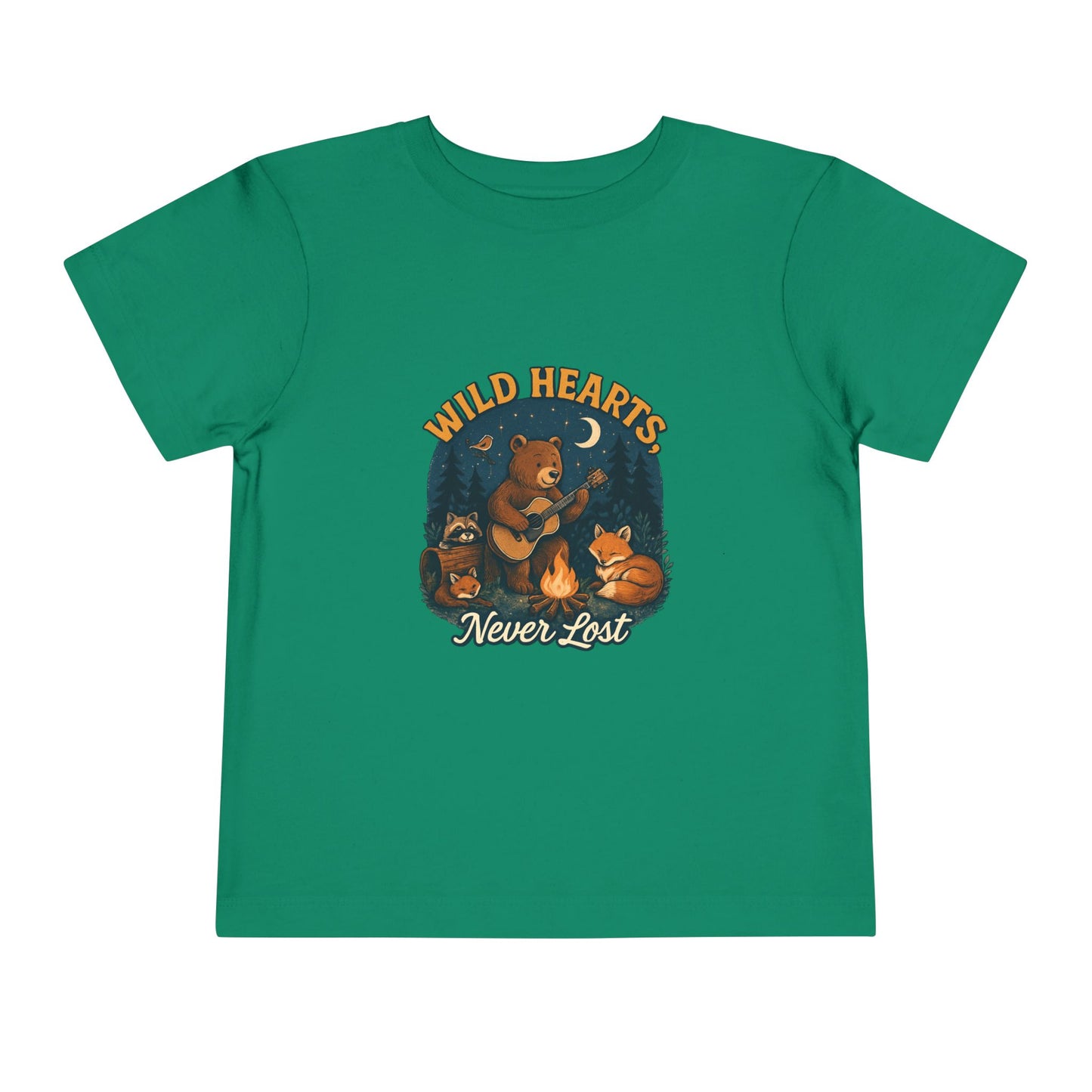 Wild Hearts Never Lost Toddler Tee — Bear Guitar Campfire Kids T-Shirt