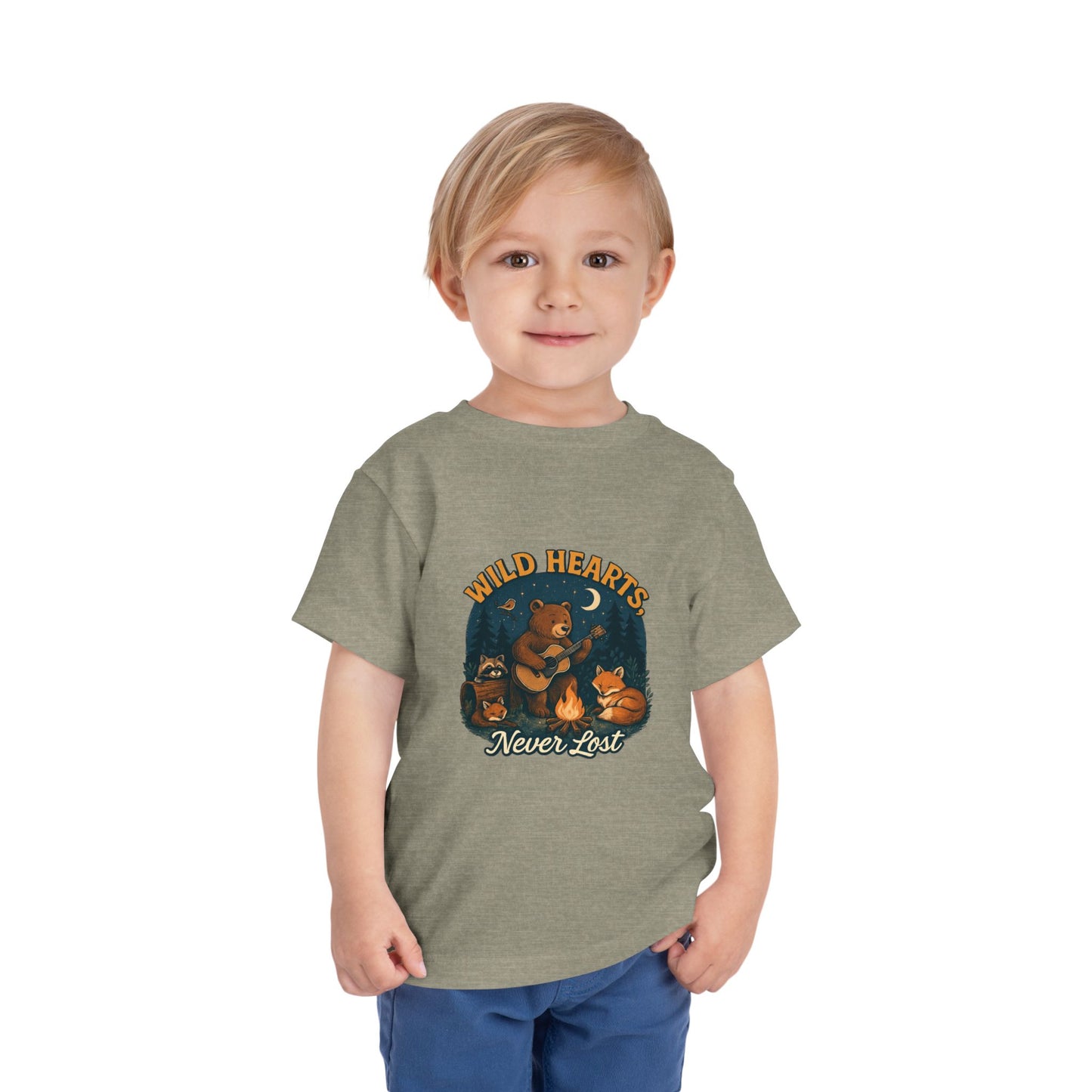 Wild Hearts Never Lost Toddler Tee — Bear Guitar Campfire Kids T-Shirt