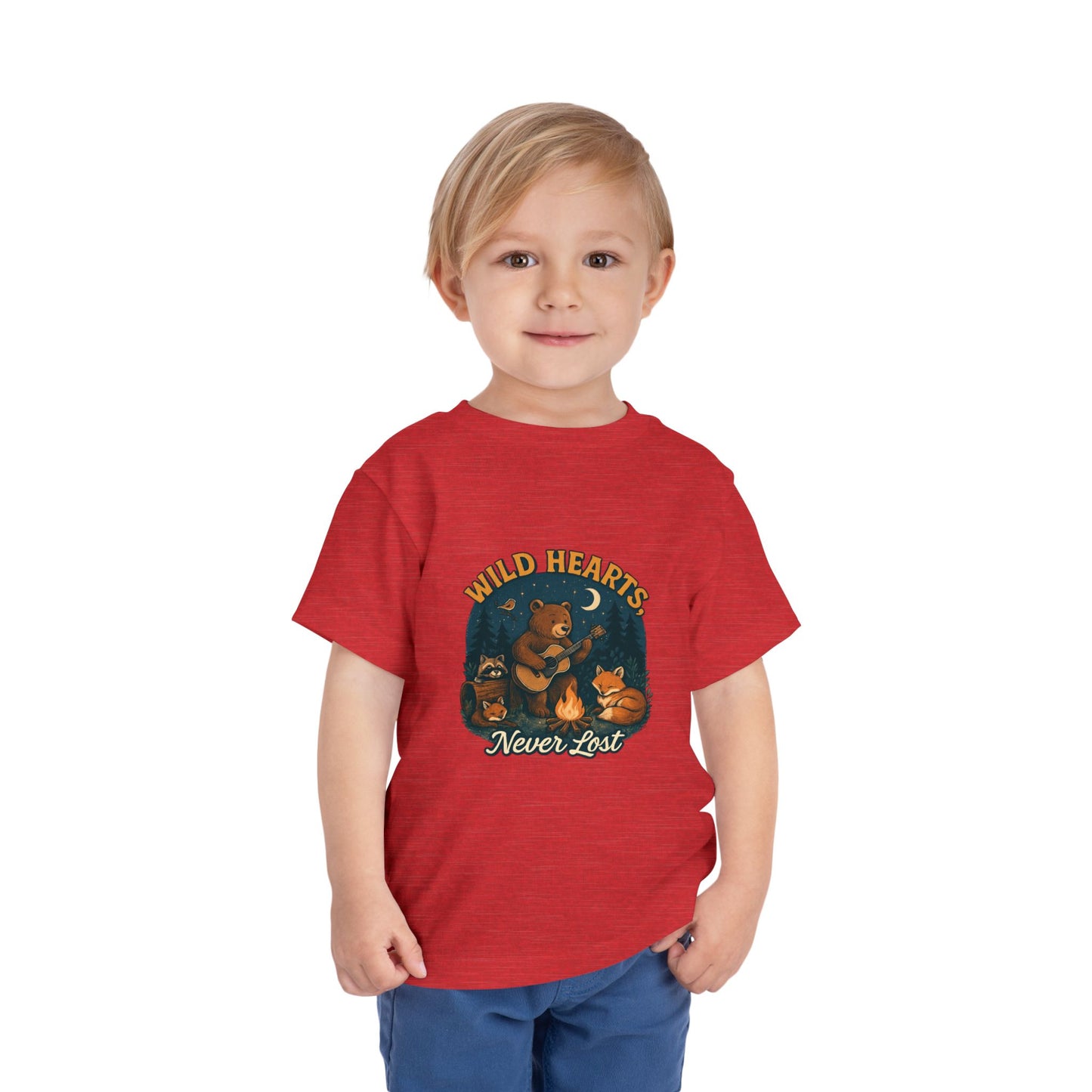 Wild Hearts Never Lost Toddler Tee — Bear Guitar Campfire Kids T-Shirt