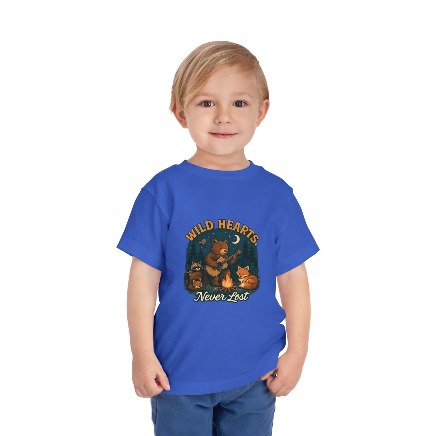 Wild Hearts Never Lost Toddler Tee — Bear Guitar Campfire Kids T-Shirt