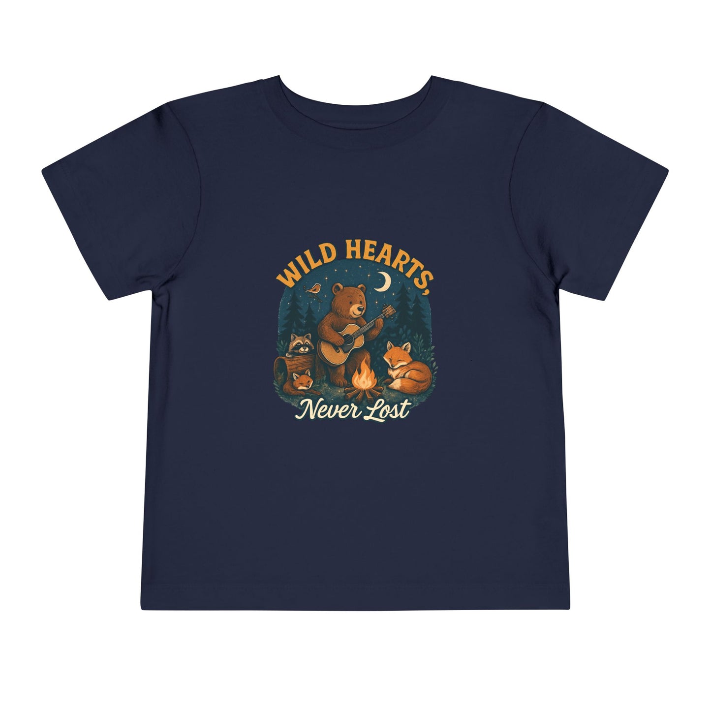 Wild Hearts Never Lost Toddler Tee — Bear Guitar Campfire Kids T-Shirt