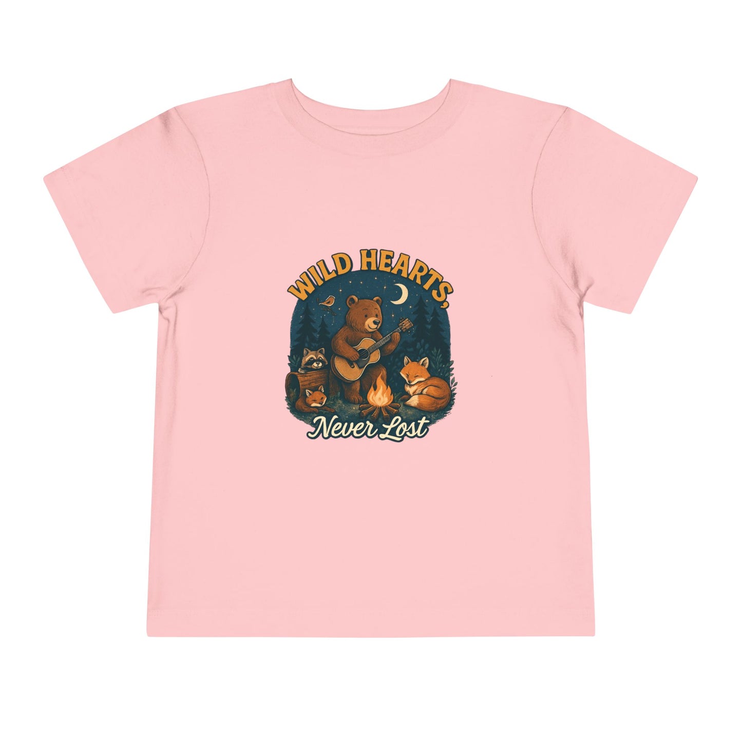 Wild Hearts Never Lost Toddler Tee — Bear Guitar Campfire Kids T-Shirt