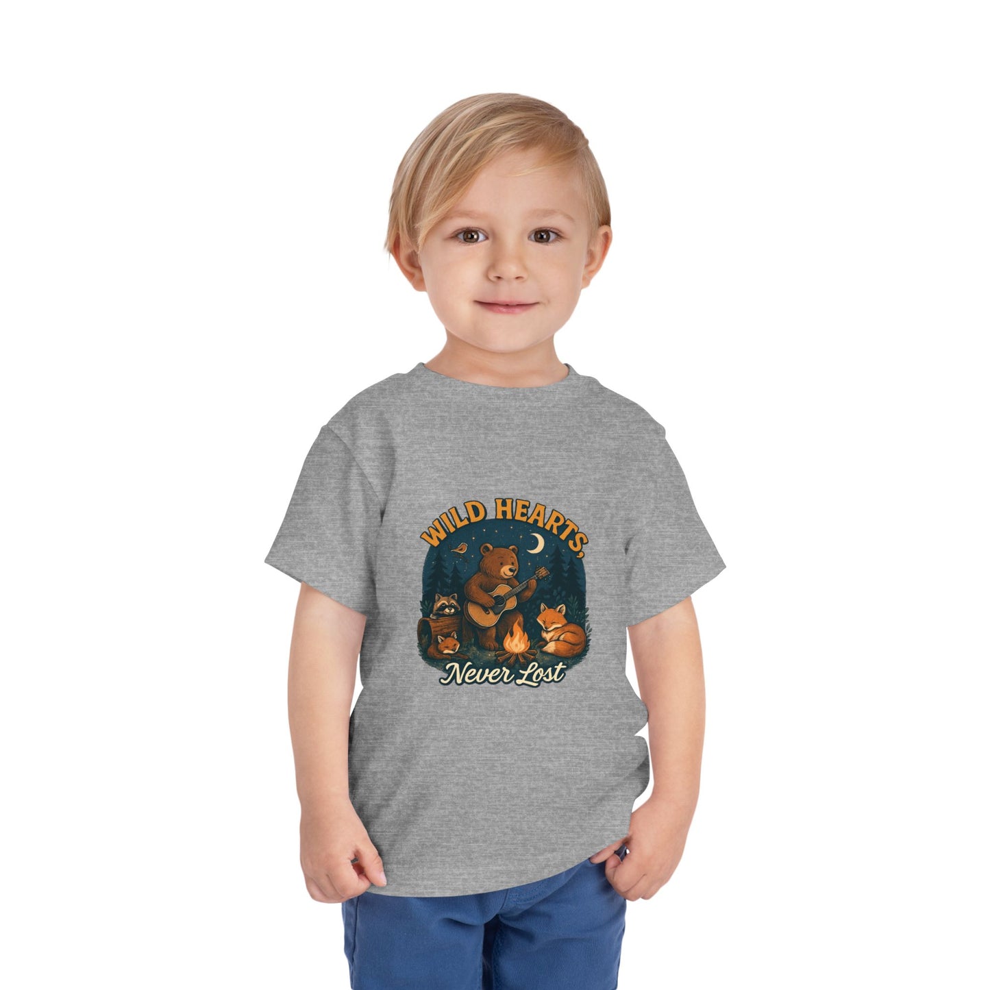 Wild Hearts Never Lost Toddler Tee — Bear Guitar Campfire Kids T-Shirt