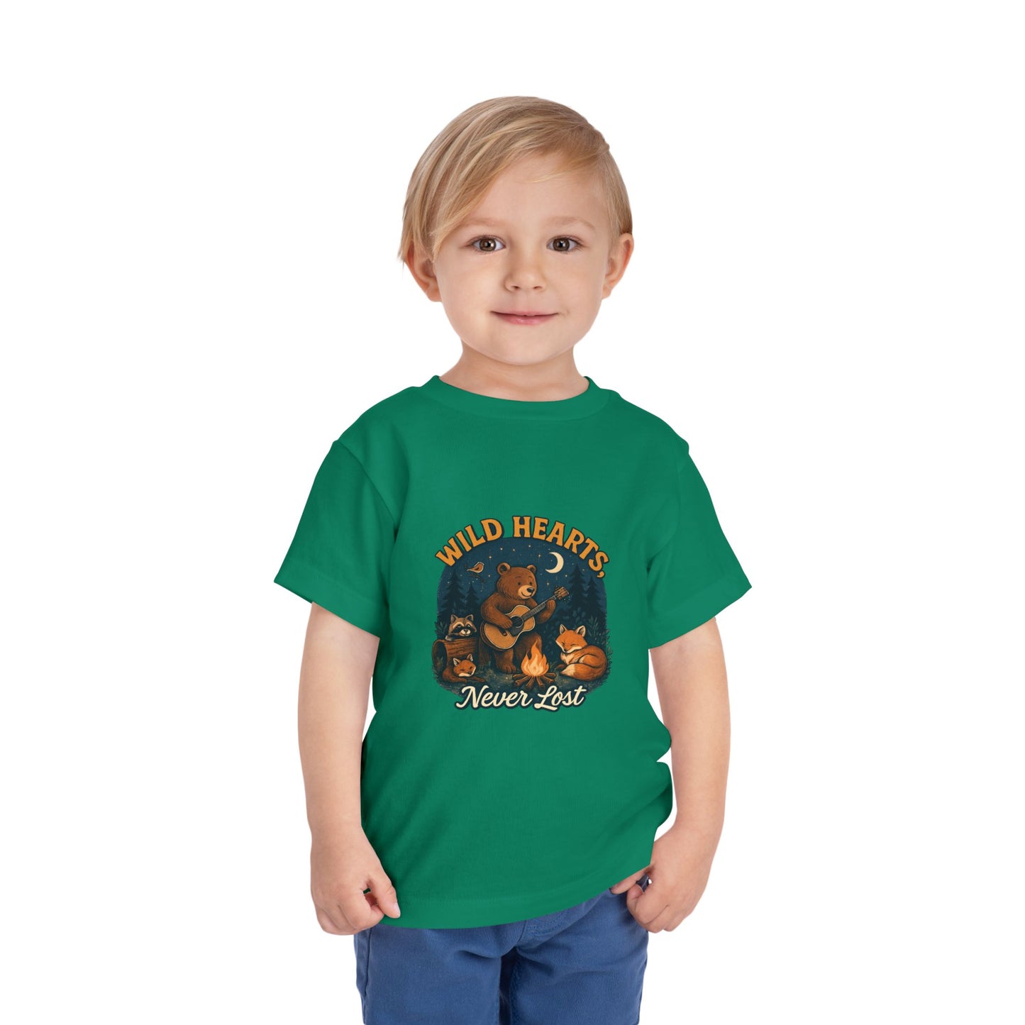 Wild Hearts Never Lost Toddler Tee — Bear Guitar Campfire Kids T-Shirt