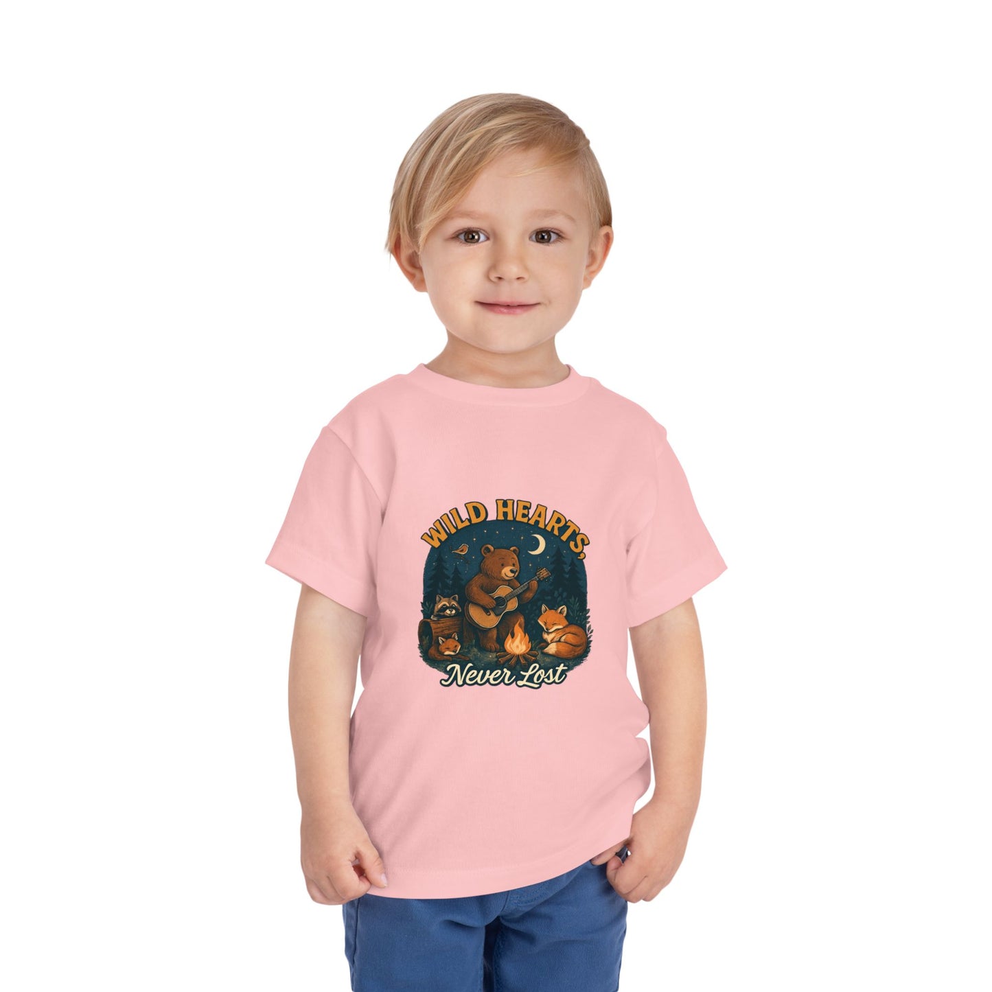 Wild Hearts Never Lost Toddler Tee — Bear Guitar Campfire Kids T-Shirt