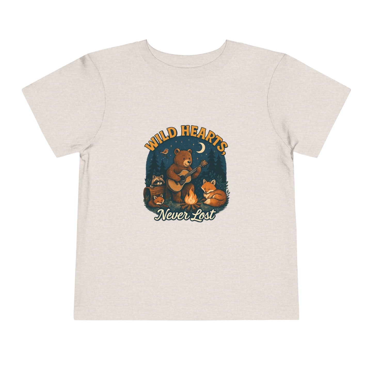 Wild Hearts Never Lost Toddler Tee — Bear Guitar Campfire Kids T-Shirt