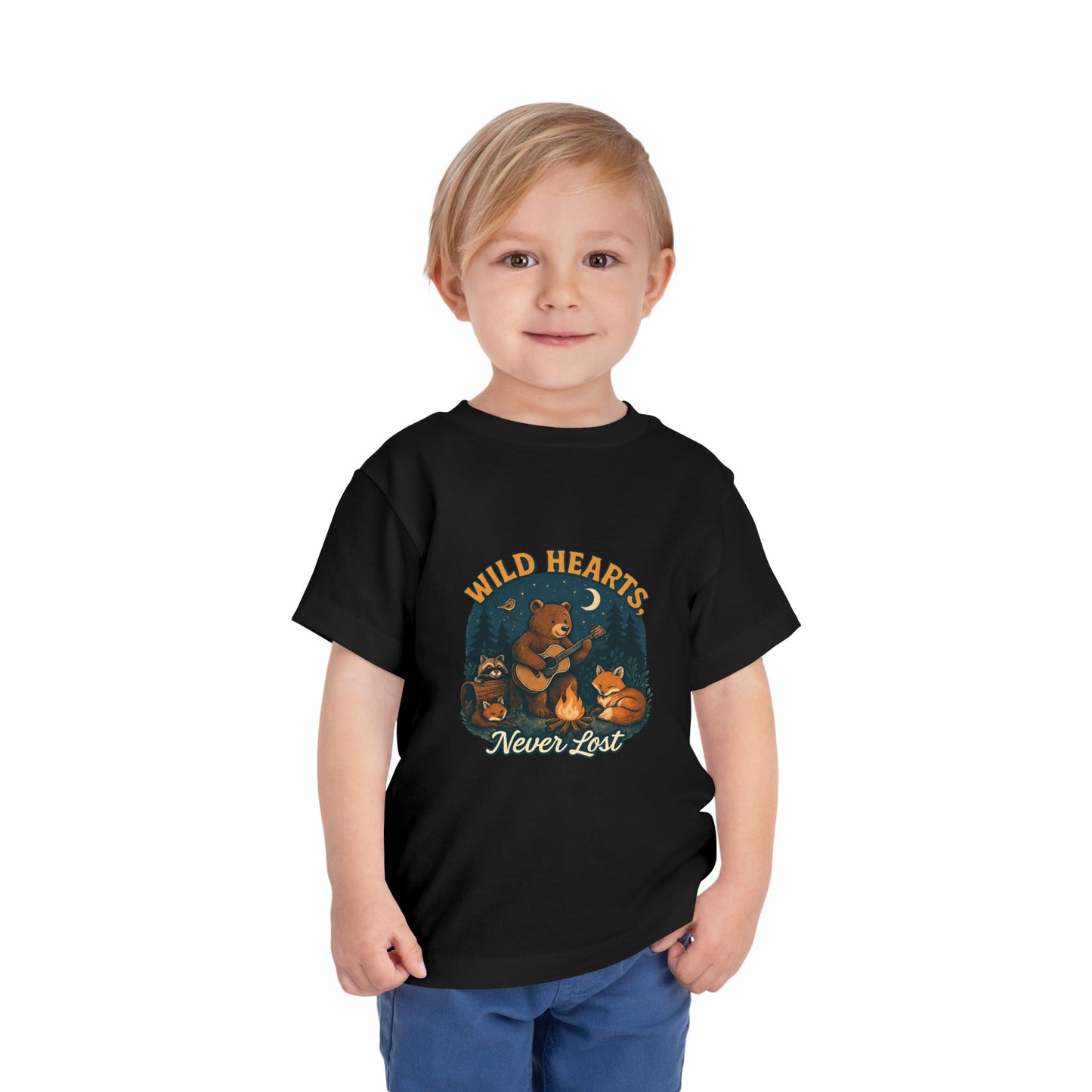 Wild Hearts Never Lost Toddler Tee — Bear Guitar Campfire Kids T-Shirt