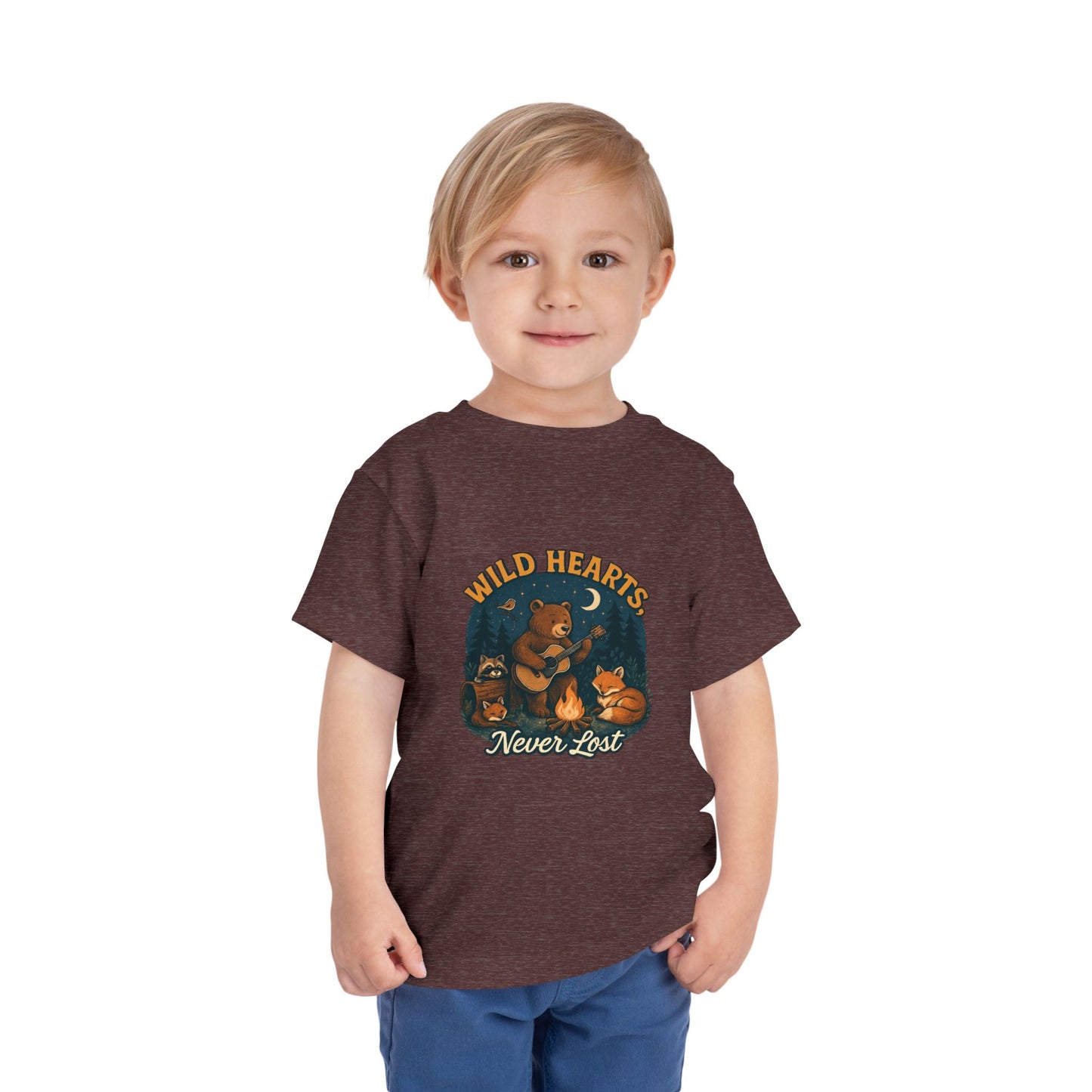 Wild Hearts Never Lost Toddler Tee — Bear Guitar Campfire Kids T-Shirt