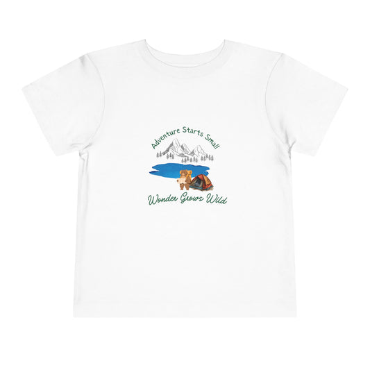 Toddler Tee — "Adventure Starts Small" Woodland Camper Graphic